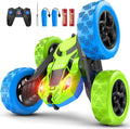 cosone Remote Control Car Toys for Boys - 4WD 2.4Ghz Double Sided 360° Rotating All Terrain RC Cars with Cool Lights, Kids Birthday for Boys-Blue&Green