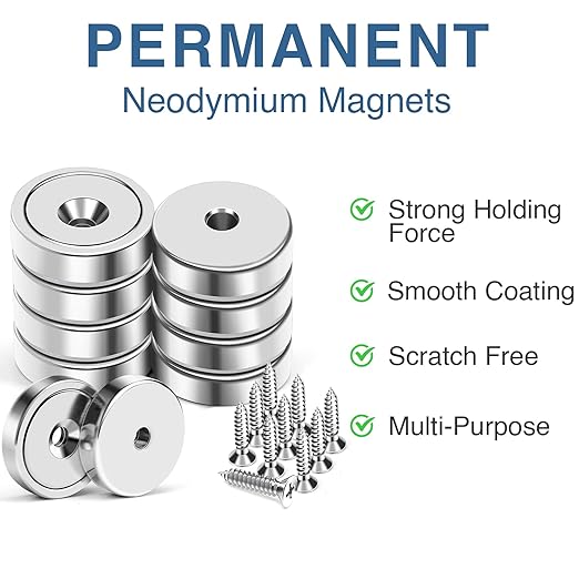 MIKEDE 10 Pack Strong Neodymium Cup Magnets, 70Lbs+ Holding Force Heavy Duty Round Base Cup Magnets with Countersunk Hole, Powerful Industrial Strength Rare Earth Magnet with Screws for Wall Mounting