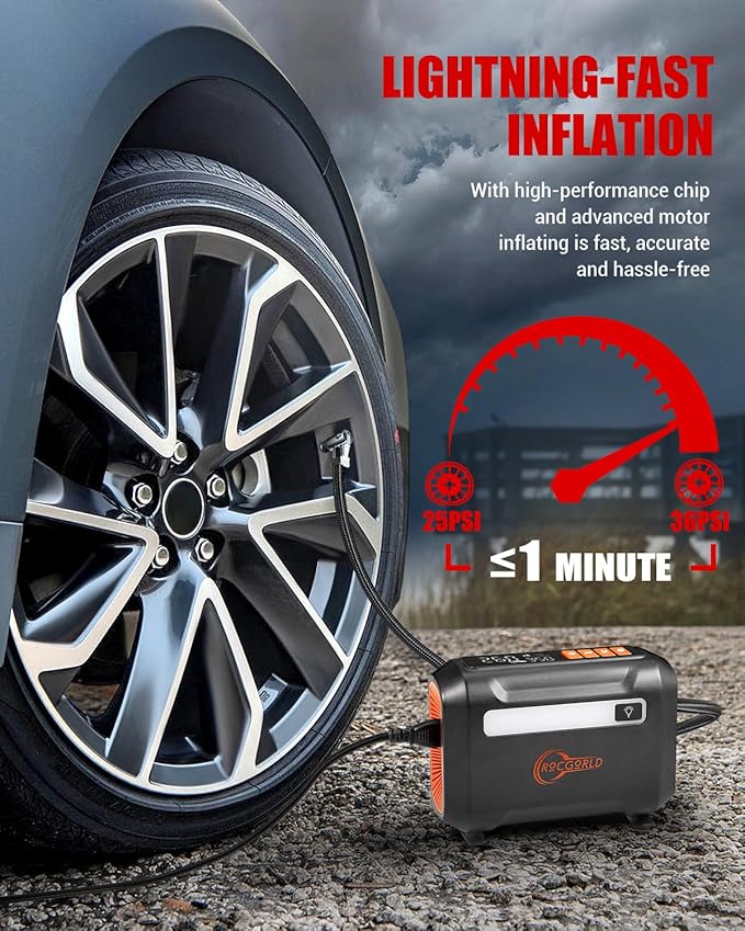 R8 Tire Inflator Portable Air Compressor, DC 12V Air Compressor for Car with Large Dual Digital Screen, 3X Faster Inflation Air Pump for Car Tires, Bike, Ball, Motor - Car Accessories