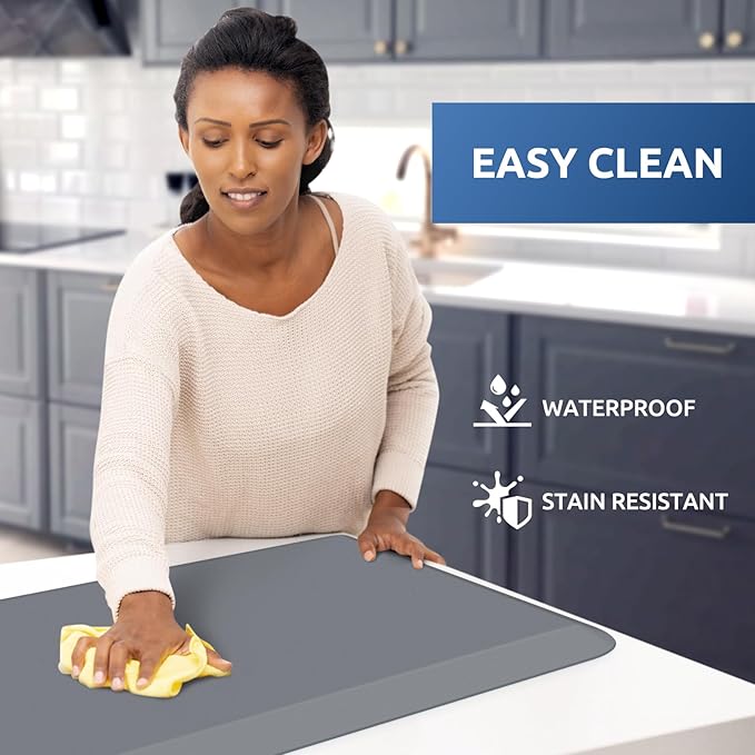 KitchenClouds Kitchen Mat Cushioned Anti Fatigue Kitchen Rug Non Slip Standing Mat Comfort Floor Mats for Sink Office (17.3"x39"- 0.8inch,Grey)