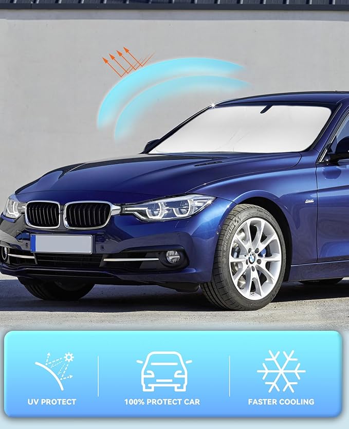 Windshield Sun Shade for BMW 2013-2018 3 Series/F30/F31/F80/M3 Sun Shield 2-Layers Sun Visor for BMW 328i 335i 320i 330i 325i Front Window Shade Block UV Ray Car Accessories
