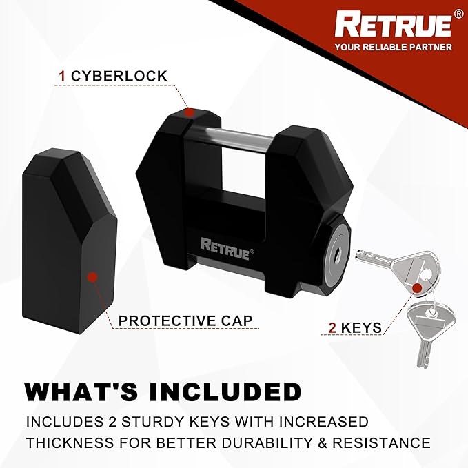 RETRUE Trailer Tongue Coupler Lock, Upgrade Trailer Cyberlock Dia 1/4'', Extra Wide 1.2'' Span Trailer Latch Lock for Trailer Coupler Latch, Tow Boat Accessories, RV Truck Car's Coupler, Jet Black