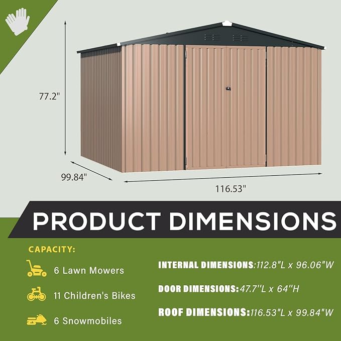 U-MAX 8' x 10' Metal Storage Shed for Outdoor, Yard Steel Shed with Design of Lockable Doors, Utility and Tool Storage for Patio, Garden, Backyard, Outside use