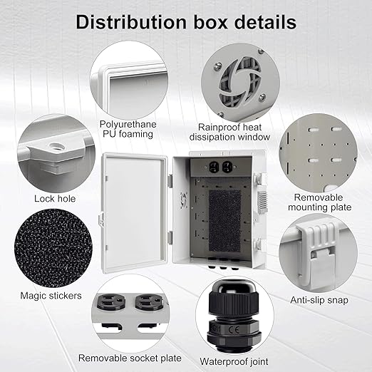 Outdoor Electrical Junction Box, ABS Water Resistant Enclosure with Internal Mounting Panel & Hinged Cover (13" H* 9.2" L* 4.6" W & Outlet)