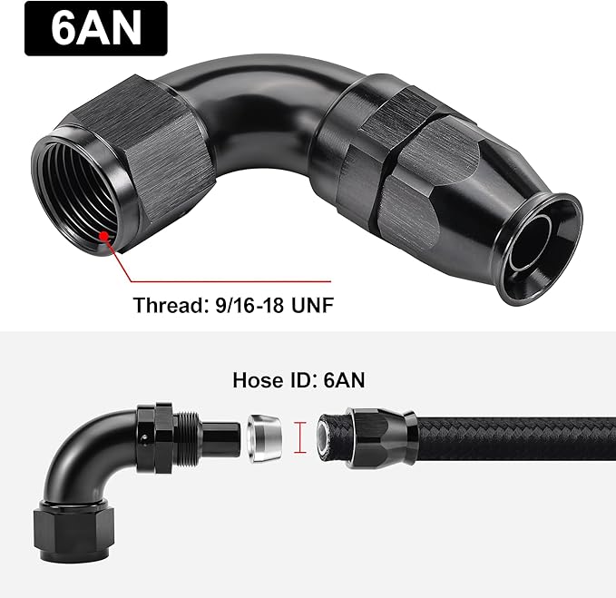 EVIL ENERGY 6AN 90 Degree PTFE One Piece Full Flow End Hose Fitting Aluminum Black