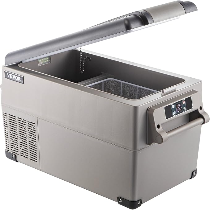 VEVOR CF35 Portable 37 Quart(35 Liter) 12 Volt App Control(-4℉~68℉), Car Refrigerator Dual Zone with 12/24v DC & 110-240v AC for Camping, Travel, Fishing, Outdoor or Home Use, Black+Gray