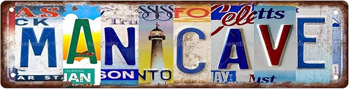 MAN CAVE Vintage Metal Tin Street Sign Bar Cafe Garage Cave Home Room Wall Bathroom Farmhouse Garden Porch Patio Decor, 16 x 4 Inch