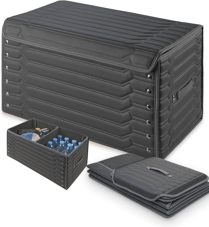 Car Trunk Organizer For Shoes - Storage Crate For SUV, Sedan Or Truck - Foldable Cargo Bin For Travel Gear & Sports Kits - Practical Holiday Gifts For Drivers (Highway 21.6 inch)