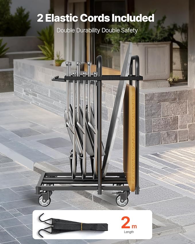 VEVOR Folding Chair Rack, 400 LBS Capacity, Heavy-Duty Chair Cart for 5 Tables+14 Chairs, Chair Storage Dolly Chair Holder w/Swivel Casters and Locking Wheels,for Party Event,Hotel, Matte Black