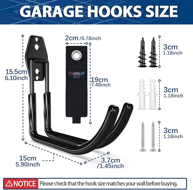 3-H Large Garden Hose Holder Wall Mount 4 Pack,Solid Steel Hose Hanger,Water Hose Holders for Outside,Perfect for Hanging Outdoor Air Hose,Ropes,Pipes,Garden Tools,Ladders,Bikes,Bulk Items(Black)