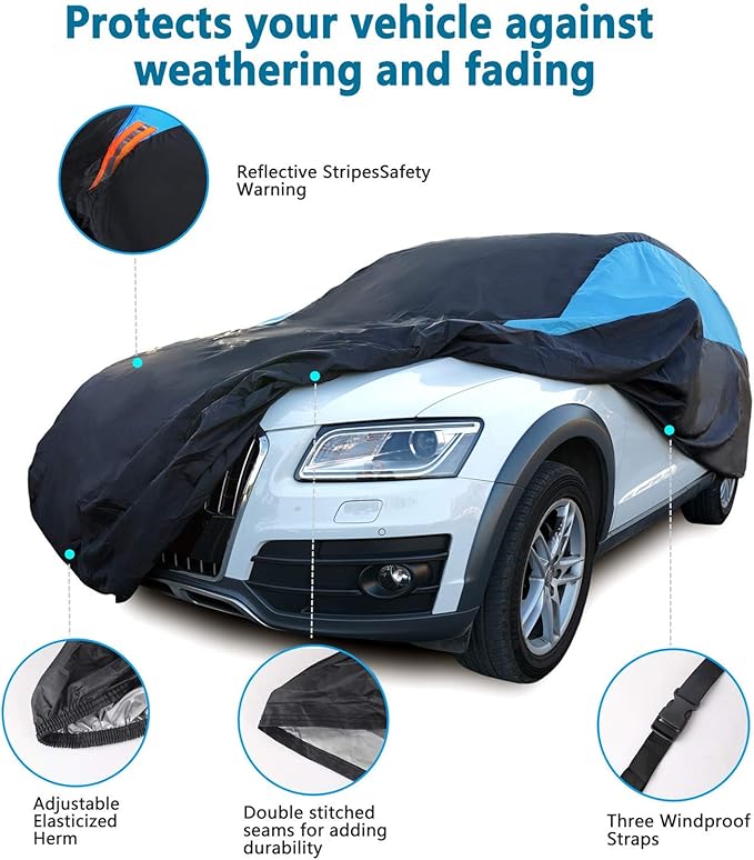 MORNYRAY Waterproof Car Cover All Weather Snowproof UV Protection Windproof Outdoor Full car Cover, Universal Fit for Sedan (Blue, S2-Fit SUV Length(181-190 inch))