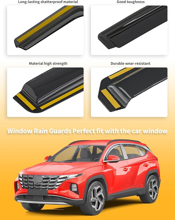 in-Channel Window Rain Guards Fit for Hyundai Tucson 2022 2024 2023 2025 Extra Durable Window Deflectors Window Visors Vent Shades Vent Visors Car Accessories-4 pcs Q24