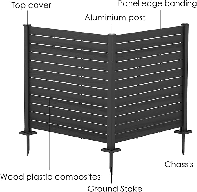 Kozyard 50" W x 48" H Outdoor Privacy Screens Aluminum Post, Air Conditioner Fence Panels, Pool Equipment Enclosure, Trash Can Screens Fence Kit for Outside Backyard Patio (Black/ 2 Panels)