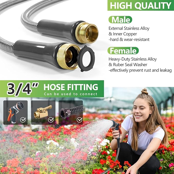 Sunfiier Short Garden Hose 5 Ft – Extension Leader Hose-304 Stainless Steel Water Hose, Flexible Small Extender Hose for Garden, Outdoor Use (5 FT)