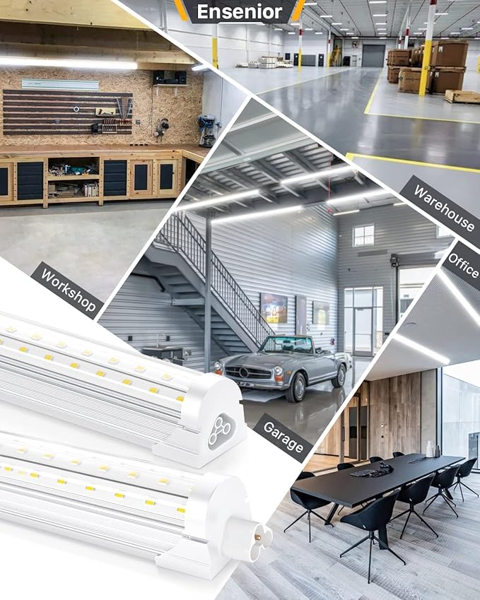 Ensenior 10 Pack 4 FT Led Shop Lights, 5000K Daylight, 5000LM Super Bright, 36W Equivalency 468W, Commercial Bay Lighting, U-Shaped Linkable Shop Lights Plug in for Garage, Workshop, FCC Certified