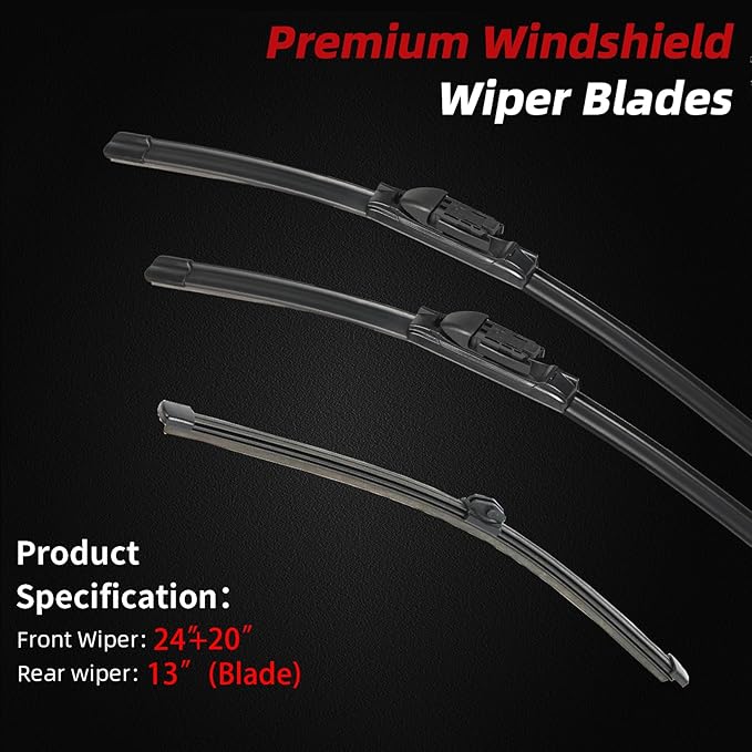 OTUAYAUTO Windshield Wiper Blades - Replacement for Audi Q5 2009-2017,SQ5 2014-2017,RS Q3 2021-2022, Front and Rear Wipers Set, Top Lock - 24"+20"+13" (Pack of 3)