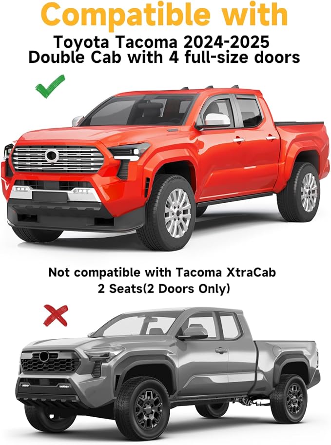 in-Channel Window Rain Guards Fit for Truck Toyota Tacoma 2024-2025 Double Cab with 4 Full-Size Doors Extra Durable Window Deflectors Window Visors Vent Shades Vent Visors Car Accessories