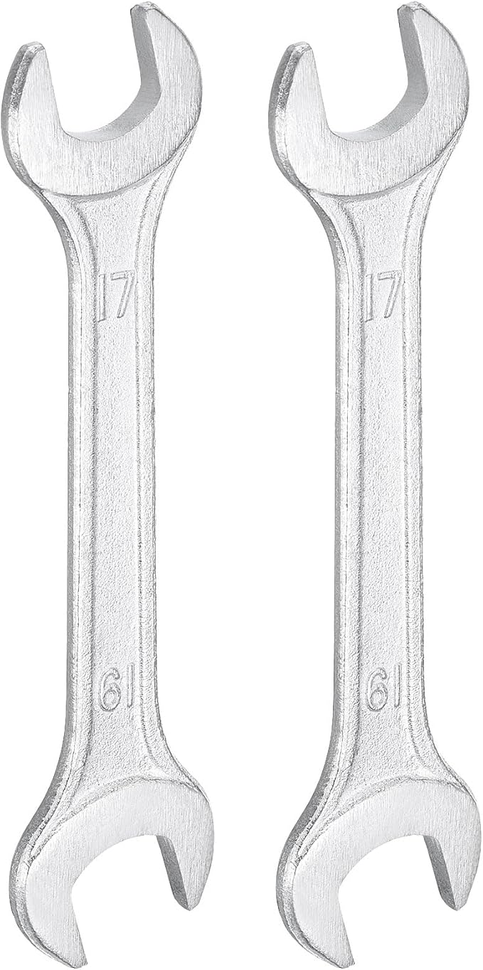 HARFINGTON 2pcs Double Open End Wrench 17mm x 19mm Metric 15 Degree Offset Angle Small Flat Head Wrench Galvanizing Open Ended Spanner for Automotive Repair Furniture Assembly