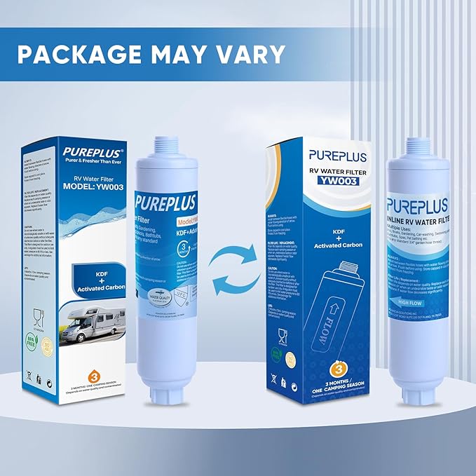 PUREPLUS RV Water Filter System for Garden, Pool, Spa, RV, Camper, Marine, Boat Hose, for Drinking, Car Washing, Gardening, Planting, Reduces Chlorine, Heavy Metals, Odors, 2PACK