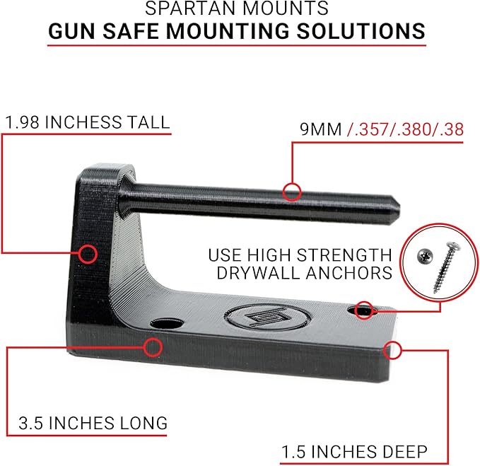 Spartan Mounts Universal Pistol Revolver Wall Mount | Display Hook Adapter Bore Mount Storage System for Gun Airsoft Pistol Revolver (9mm/.357/.380/.38)