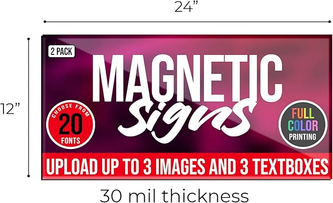 2 Pack, Personalized Magnetic Signs for Vehicles, Custom Car Magnets for Businesses, Customized Full Color Magnetic Truck Signs, 12x24 Car Magnet Signs (Design G)