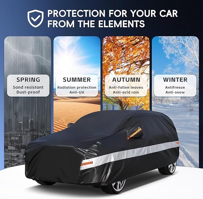 10 Layers SUV Car Cover Custom Fit for Ford Explorer (2002-2025), Waterproof All Weather for Automobiles, Outdoor Full Cover Sun Dust Rain Protection with Cotton. Black