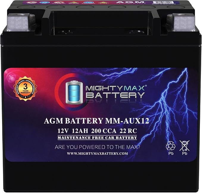 Mighty Max Battery MM-AUX12 Auxiliary Battery 12V 12Ah, 22RC, 200 CCA Rechargeable AGM Car Battery