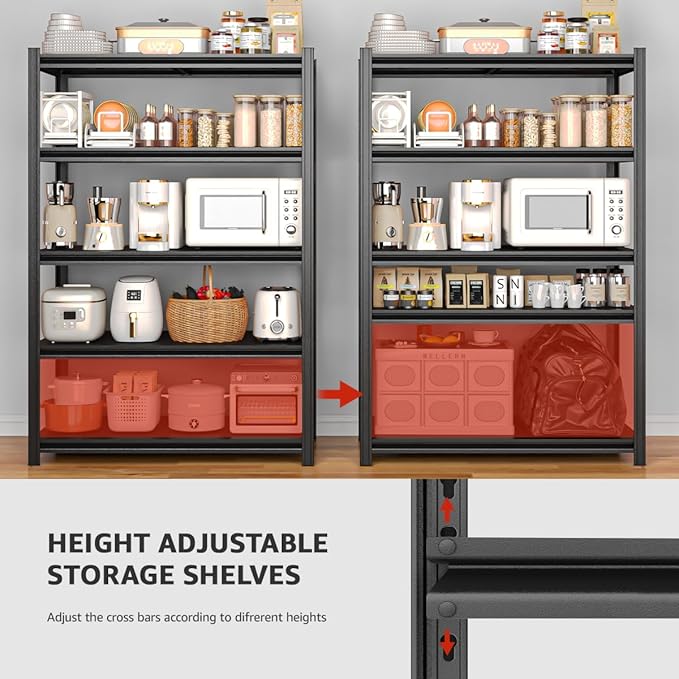 5 Tier Metal Shelving Unit 84" H x 55" W x 24" D, 3000LBS Adjustable Storage Shelves, Heavy Duty Garage Shelves for Warehouse, Basement, Kitchen, Pantry, Living Room, Black