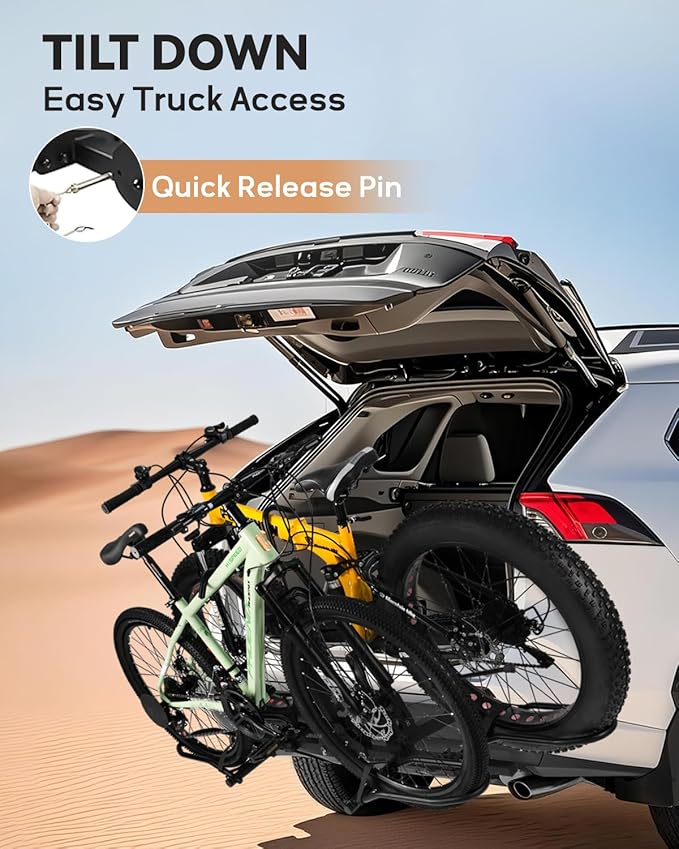 Bike Rack Hitch with Lock, 2 Bike Rack for Car SUV RV Camper Truck Trailer, Hitch Bike Rack for Fat Tire, Mountain Bikes, EBikes and EMTB, 180 lbs Capacity Bike Carrier for 2" Receiver