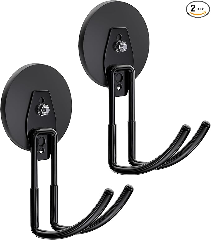 ENUODA Strong Magnetic Hooks Heavy Duty - Magnetic Tool Holder Large Magnet Garage Hooks for Hanging Power Tools, Ladder, Bike, Shovel, Hose, Extension Cord, 2 PCS