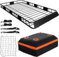 WEIZE 64" x 39" x 5" 200lb Heavy Duty Roof Rack Carrier Basket with Waterproof Bag, Cargo Net and Ratchet Straps, Universal Car Top Luggage Holder for SUV, Truck