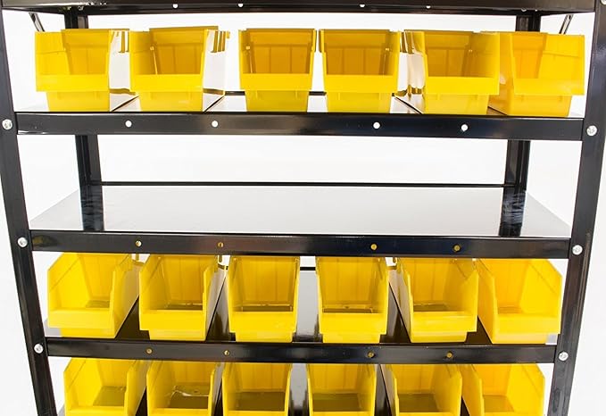Erie Tools TLPB60 60 Parts Bin Shelving Organize with Plastic Bins for Garage, Shop, and Home Storage