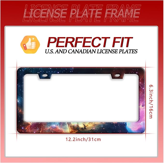 Beautiful Galaxy License Plate Frame Funny Universe License Plate Frames Stainless Steel Accessories Cars Decor with 2 Holes and Screws Fits Standard Us Ca Vehicles License Plate Holder 12.2 X 6 Inch