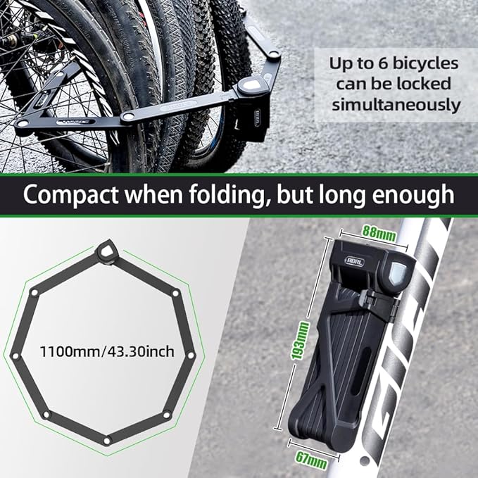 RBRL Folding Bike Lock, 3.6ft Heavy Duty Anti Theft, Hardened Steel 8mm Chain Lock with 4 Keys for Ebikes, Scooters, Motorcycles & MTB