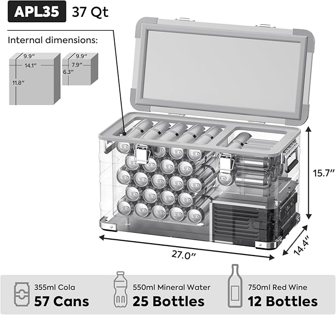 ICECO APL35 12 Volt Car Refrigerator, 37 Quart (30 Liter) Light Duty Aluminum 12v Portable Fridge Freezer, SECOP Nano Compressor, -4℉~68℉, 12/24V DC, 100-240V AC for Outdoor, Camping, RV, Truck, Boat