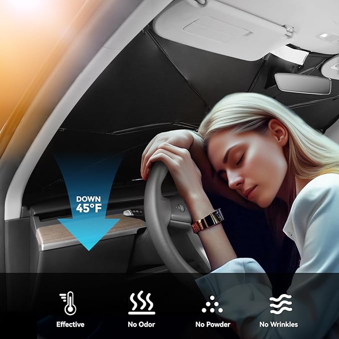 2017-2026 Upgraded for Tesla Model Y 3 S Sunshade, Portable Foldable Sunshade Accessories, [Nano Ice Crystals Coating] UV Protection, Keeps Interior Cool (for 2017-2026 Tesla Model 3/Y/S)