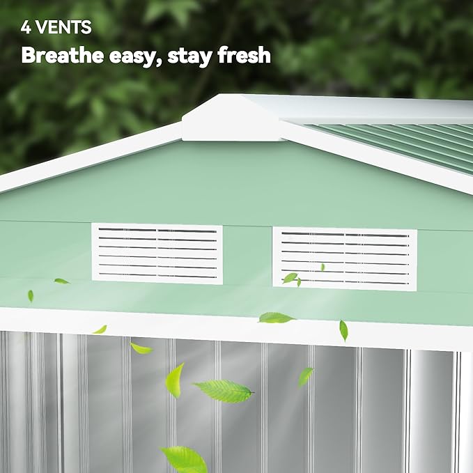 Outsunny 7' x 4' Outdoor Storage Shed, Garden Tool Metal Shed with Foundation Kit, Double Lockable Door, Air Vents and Sloping Roof, for Backyard, Patio, Lawn, Light Green