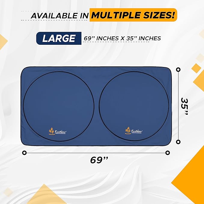 EcoNour Windshield Sun Shade| 300T Sun Shade for Truck| Foldable Truck Window Shade Blocks UV Rays & Sun Protects Interior Car Accessories| Universal Fits for Blue | X-Large (69" x 35")