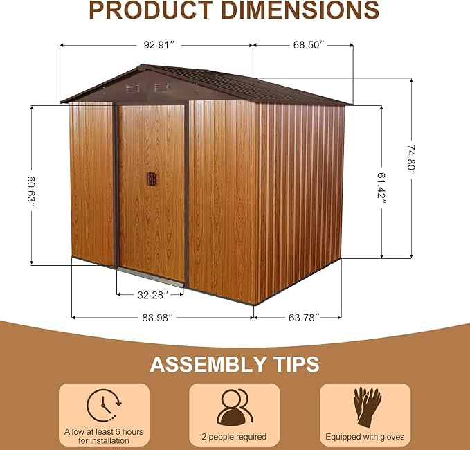 8x6 FT Outdoor Storage Shed,Metal Shed with Floor,Garden Shed W/ 4 Air Vents & Lockable Sliding Door,All Weather Waterproof Tool House W/Sloped Roof,for Backyard,Patio,Lawn,Coffee