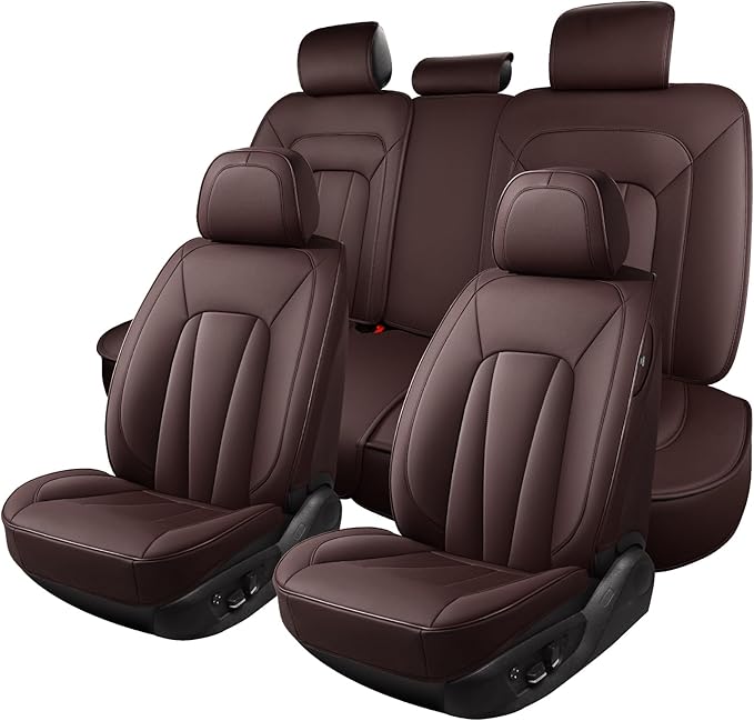 Leather Car Seat Covers,Brown Seat Covers for SUV,Sedans and Trucks,Waterproof and Breathable Automotive Front and Rear Seat Covers,Luxury Car Seat Protectors,Universal Car Seat Cushions