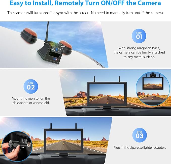 10.1" Magnetic Solar Wireless Backup Camera System, HD1080P Loop Recording 10.1 Inch Touchscreen Monitor with Quad RV Backup Cameras Wireless System for RV Trailer Tractor Truck, BL101