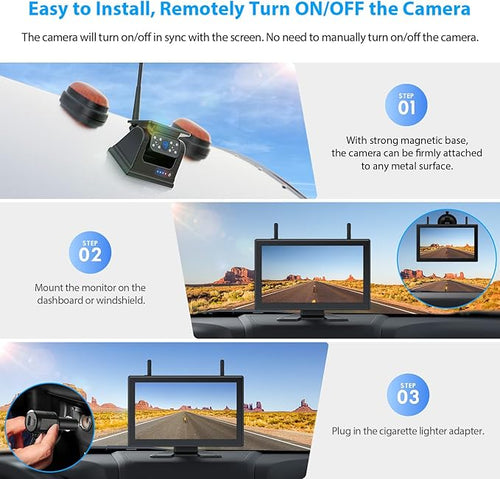 10.1" Magnetic Solar Wireless Backup Camera System, HD1080P Loop Recording 10.1 Inch Touchscreen Monitor with Quad RV Backup Cameras Wireless System for RV Trailer Tractor Truck, BL101