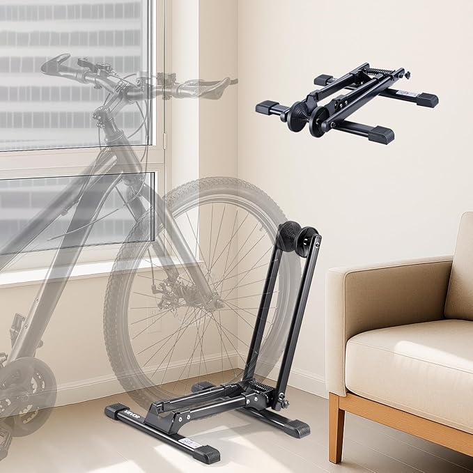 VEVOR Bike Racks 2 Pack, Fits 20 to 29 Inch Mountain & Road Bikes, Alloy Steel Rust-Resistant Bike Floor Stand Rack, Foldable Bicycle Stand for Entryway, Garage, Home Bikes Parking & Storage, Black