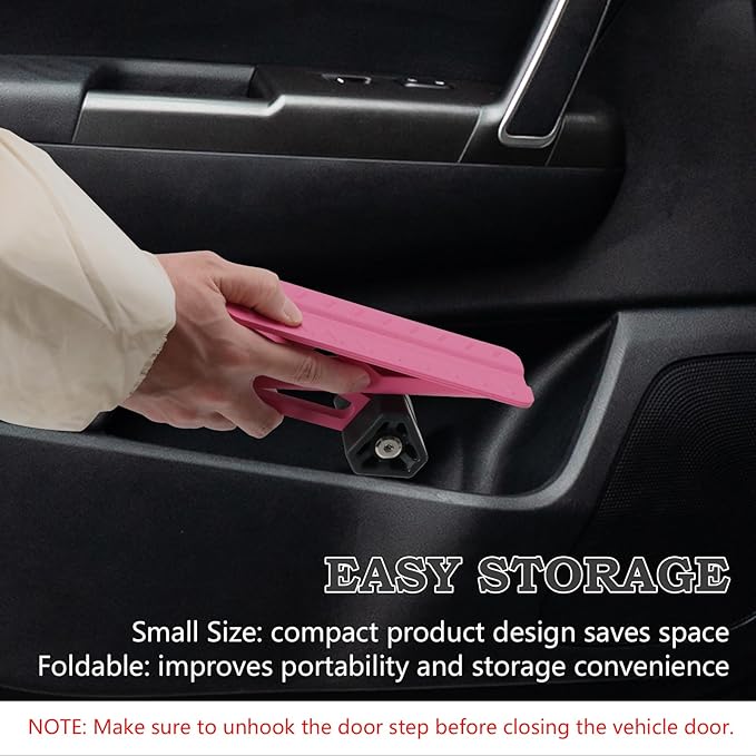COWVIE Foldable Car Door Step Stand Pedal - Access to Vehicle's Top Roof Both Feet Stand Pedal Ladder for Most SUV Truck Pink