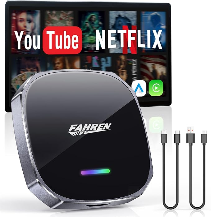 FAHREN Wireless CarPlay Adapter for iPhone& Android Auto, Support Netflix/YouTube, Mini Android Auto Wireless Adapter, Plug & Play,Only Fit with The 2018+ Cars with OEM Wired CarPlay