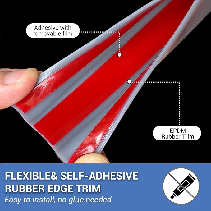 Rubber Edge Trim, Flexible Self Adhesive U Shaped Edge Banding, 1"(25mm) U Channel Furniture(Cabinet, Drawer, Desk, Table, Counter Top) Edge Protector, Edge Guards for Woods, 20Ft, Grey
