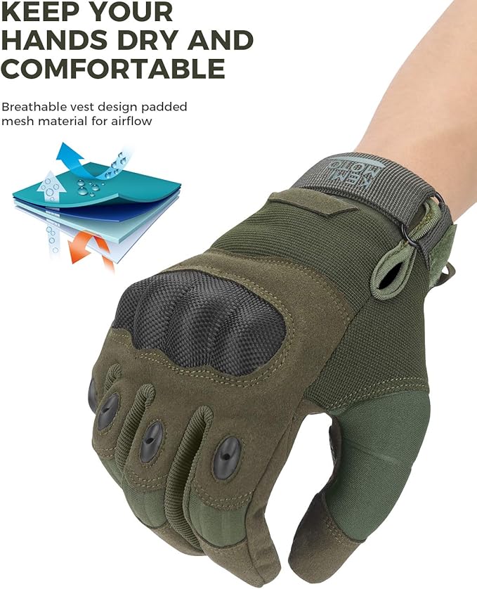 KEMIMOTO Tactical Gloves for Men, Touchscreen Motorcycle Gloves with Hard Shell & Palm Padding for Sports Motorcycle Cycling Tactical Airsoft Paintball Hunting Hiking Camping Climbing
