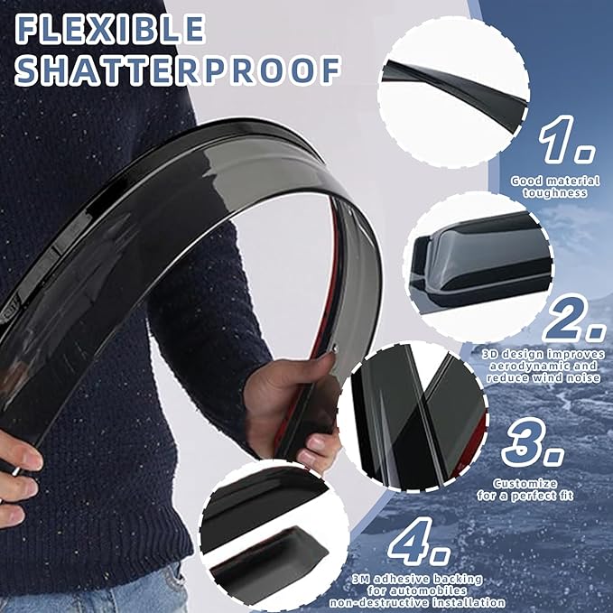 Window Visors Rain Guards fits 2019-2023 Santa Fe, Out-Channel Window Wind Deflectors Vent Shades Accessories, Dark Smoke 4 Pcs, 2020 2021 2022