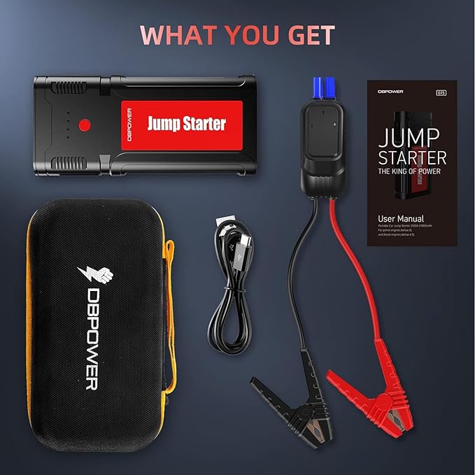 DBPOWER Jump Starter 2750A Peak 76.96Wh Portable Car Jump Starter (Up to 10L Gas/8L Diesel Engine) 12V Auto Battery Booster Pack with Smart Clamp Cables, Quick Charger, LED Light Jump Box