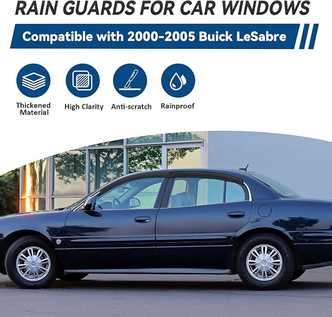 4pcs Front+Rear Smoke Tint Sun/Rain Guard Outside Mount Tape-On Vent Window Visors Compatible with 00-05 Lesabre